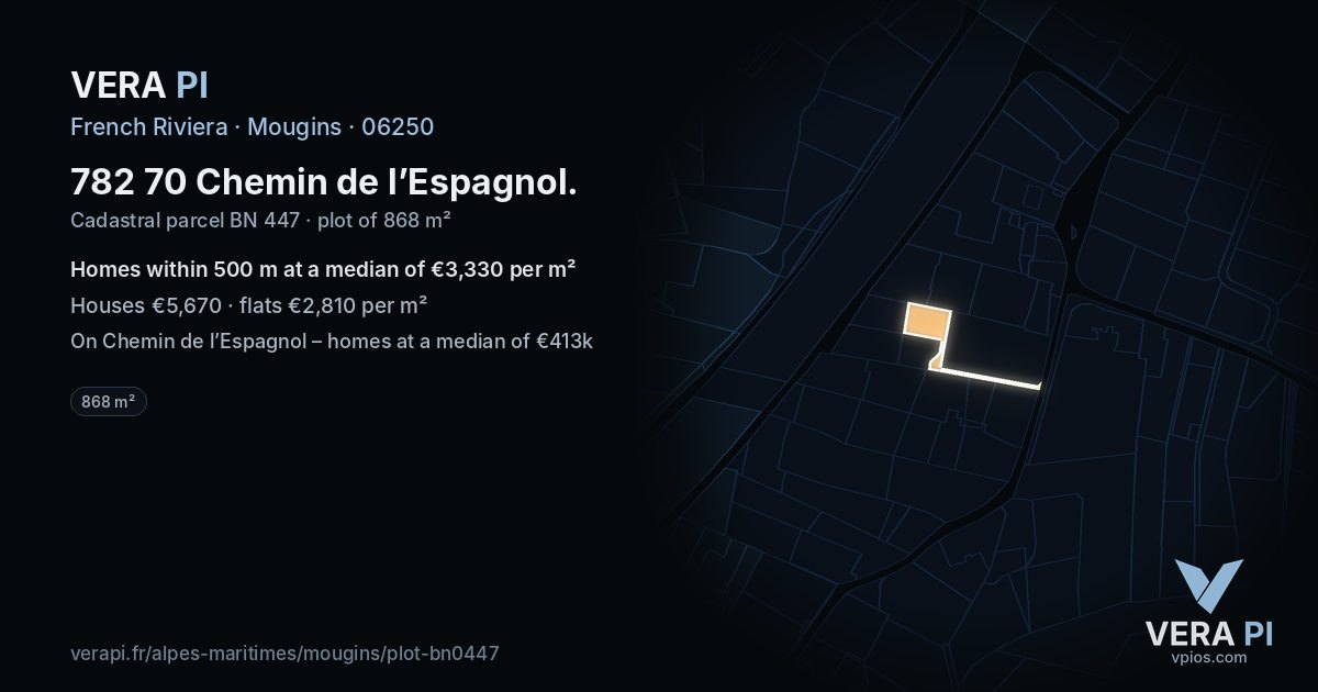 782 70 Chemin de l’Espagnol, Mougins at night – the plot lit, the parcels around coloured by the prices near them