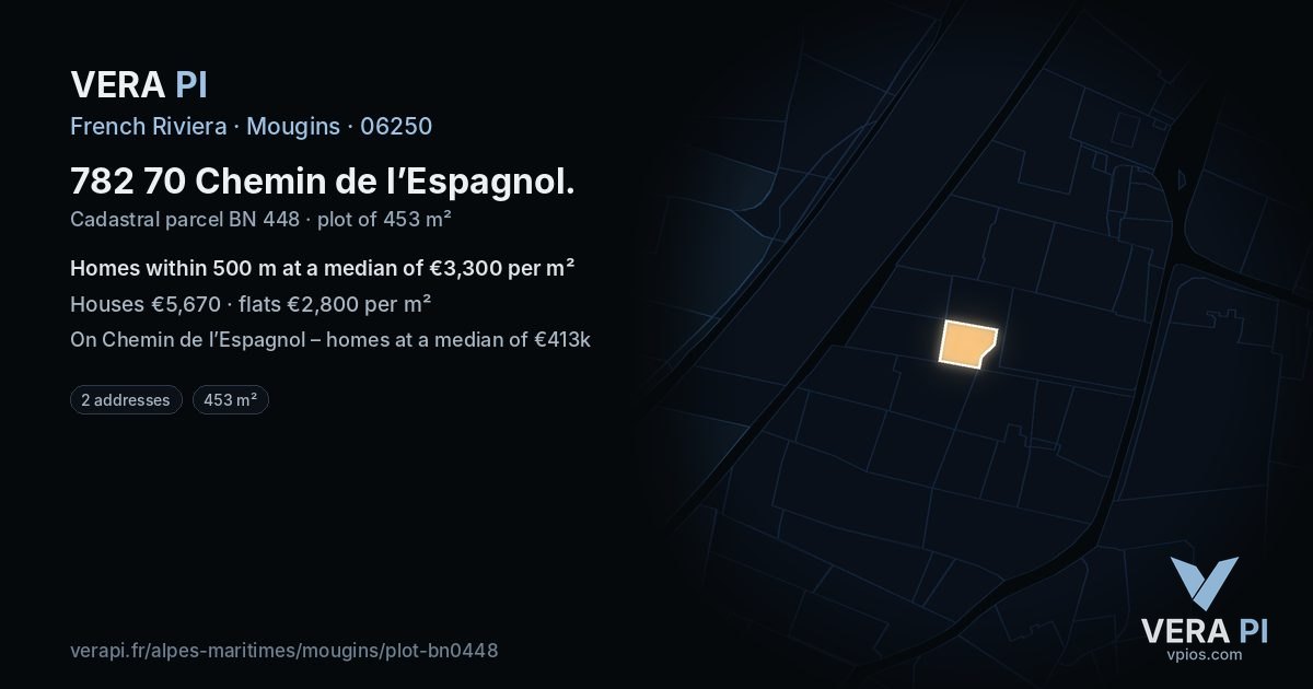 782 70 Chemin de l’Espagnol, Mougins at night – the plot lit, the parcels around coloured by the prices near them