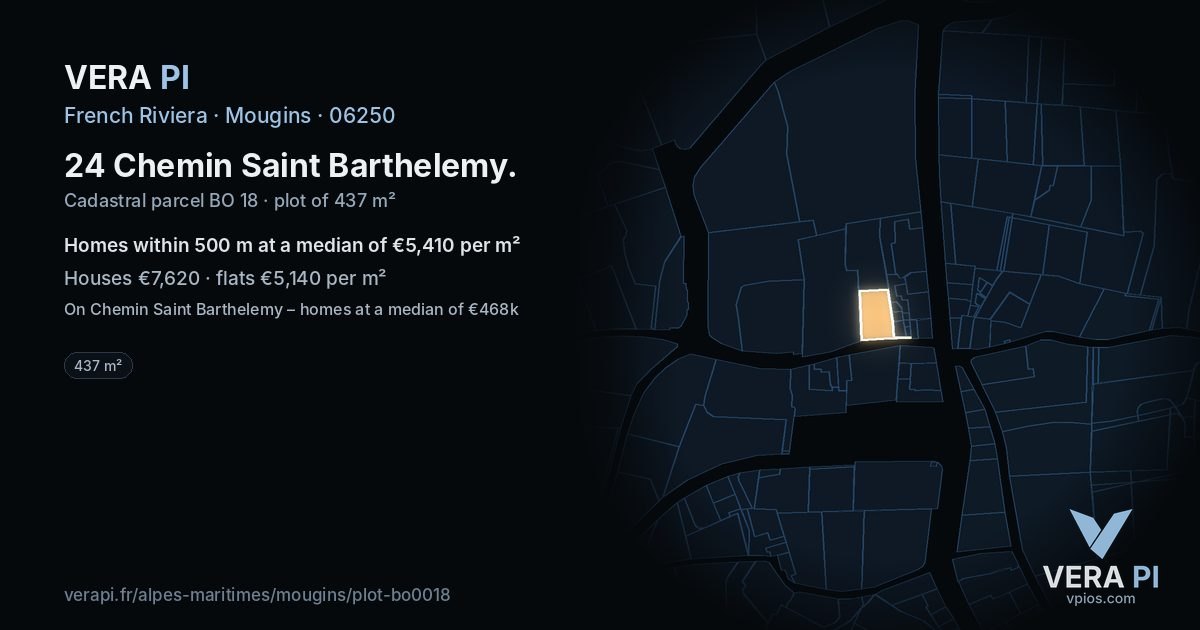 24 Chemin Saint Barthelemy, Mougins at night – the plot lit, the parcels around coloured by the prices near them