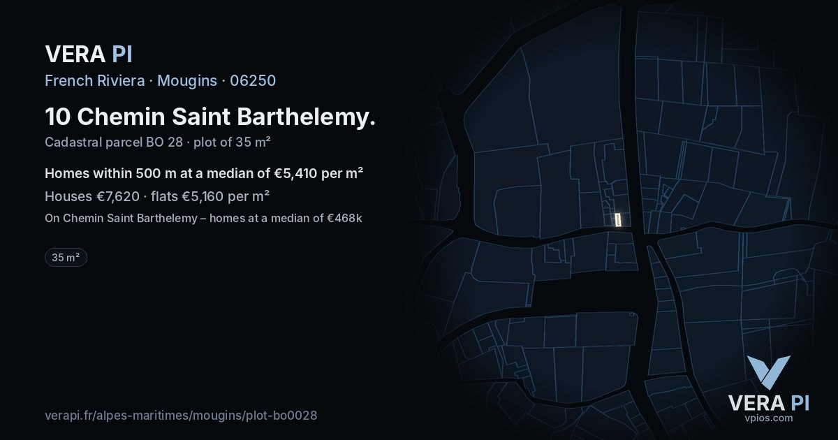 10 Chemin Saint Barthelemy, Mougins at night – the plot lit, the parcels around coloured by the prices near them