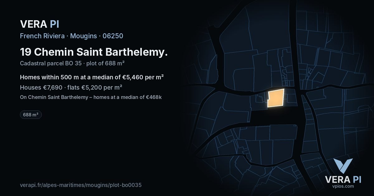 19 Chemin Saint Barthelemy, Mougins at night – the plot lit, the parcels around coloured by the prices near them