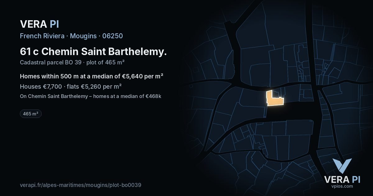 61 c Chemin Saint Barthelemy, Mougins at night – the plot lit, the parcels around coloured by the prices near them