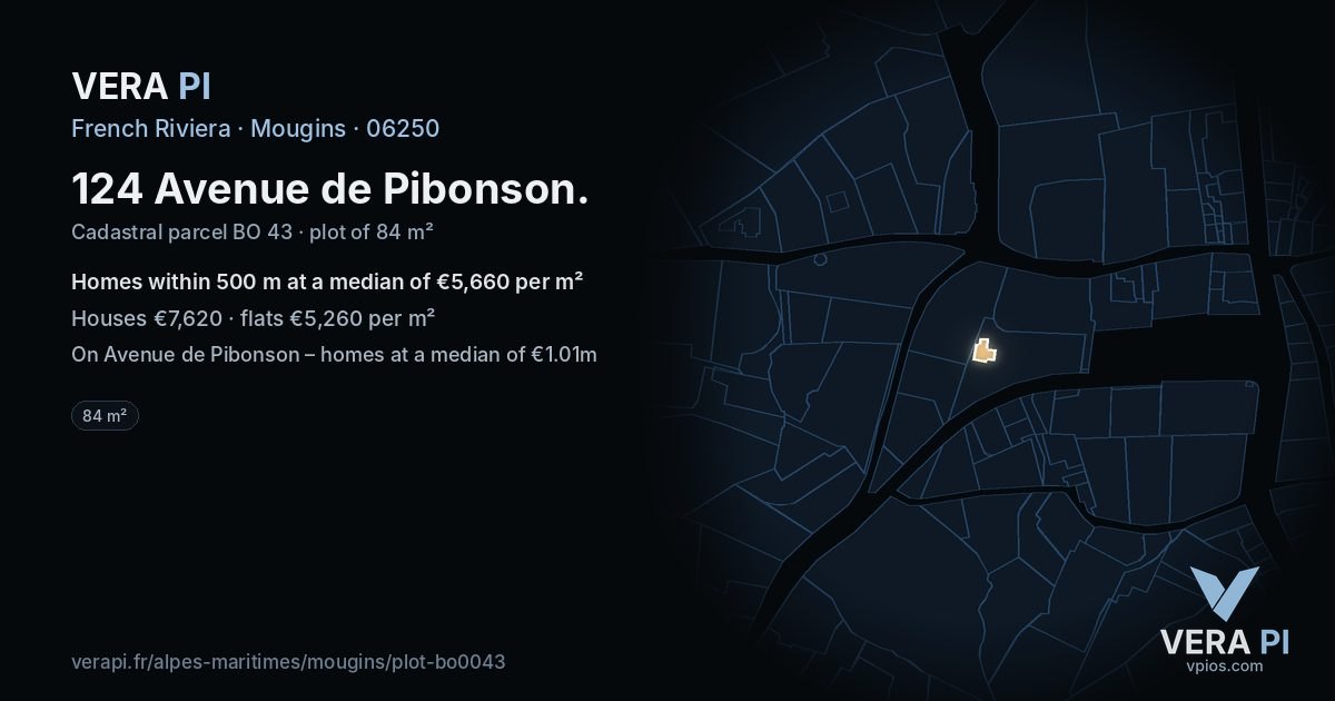 124 Avenue de Pibonson, Mougins at night – the plot lit, the parcels around coloured by the prices near them