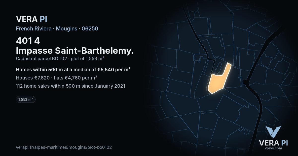 401 4 Impasse Saint-Barthelemy, Mougins at night – the plot lit, the parcels around coloured by the prices near them