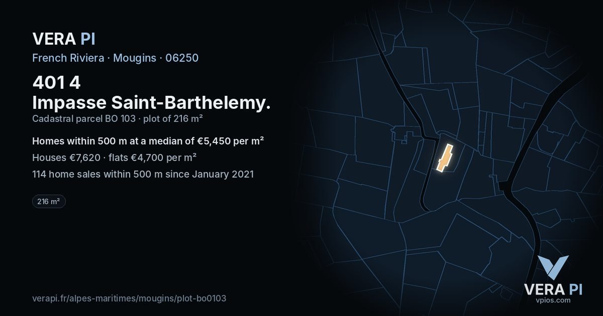 401 4 Impasse Saint-Barthelemy, Mougins at night – the plot lit, the parcels around coloured by the prices near them