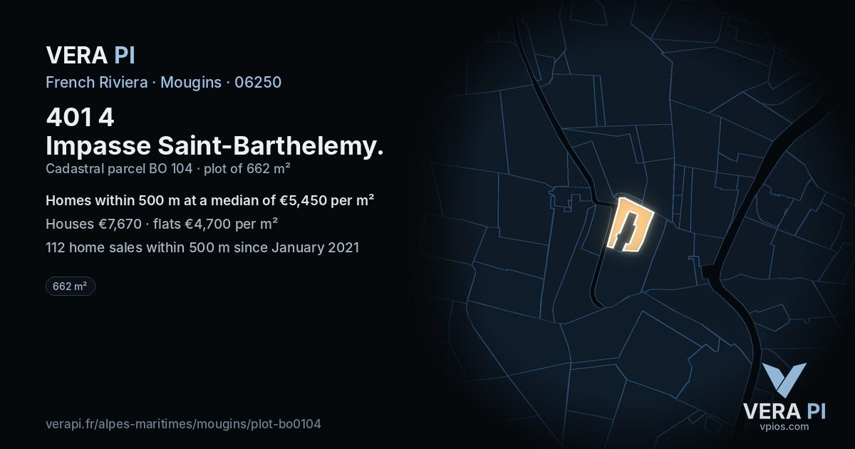 401 4 Impasse Saint-Barthelemy, Mougins at night – the plot lit, the parcels around coloured by the prices near them