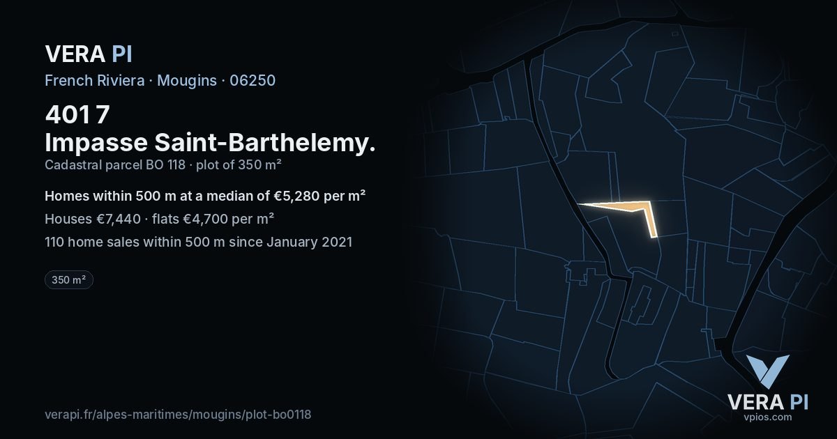 401 7 Impasse Saint-Barthelemy, Mougins at night – the plot lit, the parcels around coloured by the prices near them