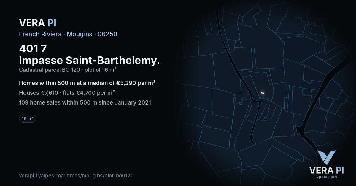401 7 Impasse Saint-Barthelemy, Mougins at night – the plot lit, the parcels around coloured by the prices near them