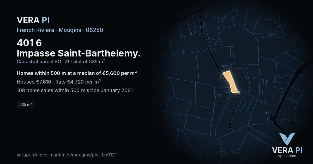 401 6 Impasse Saint-Barthelemy, Mougins at night – the plot lit, the parcels around coloured by the prices near them