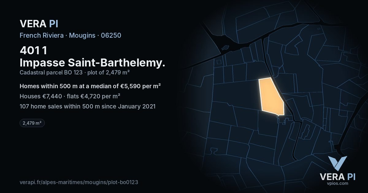 401 1 Impasse Saint-Barthelemy, Mougins at night – the plot lit, the parcels around coloured by the prices near them