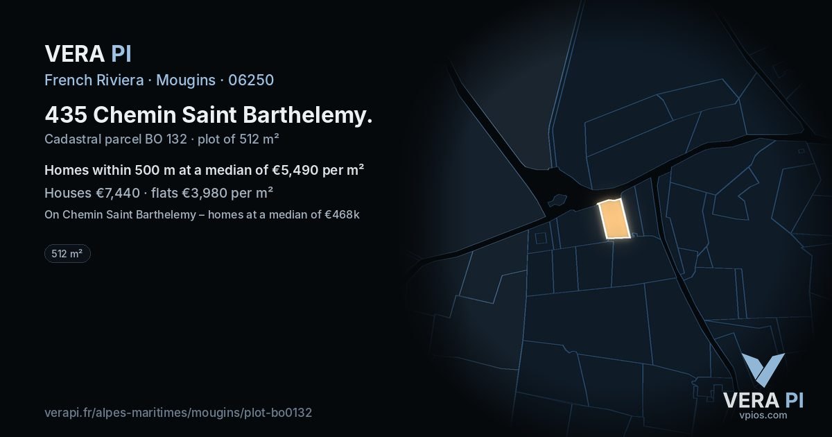 435 Chemin Saint Barthelemy, Mougins at night – the plot lit, the parcels around coloured by the prices near them
