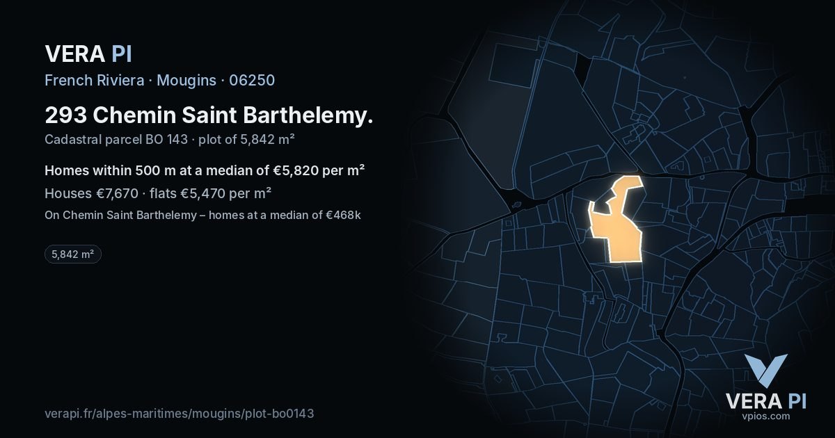 293 Chemin Saint Barthelemy, Mougins at night – the plot lit, the parcels around coloured by the prices near them