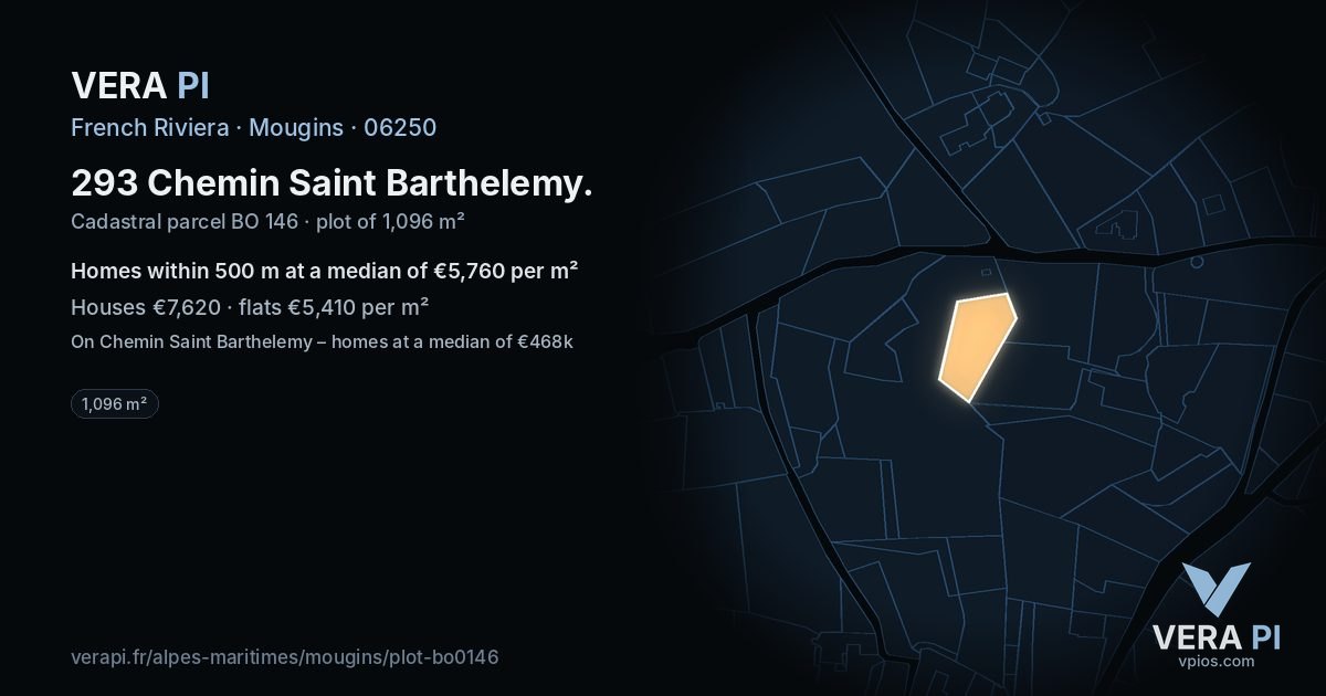 293 Chemin Saint Barthelemy, Mougins at night – the plot lit, the parcels around coloured by the prices near them