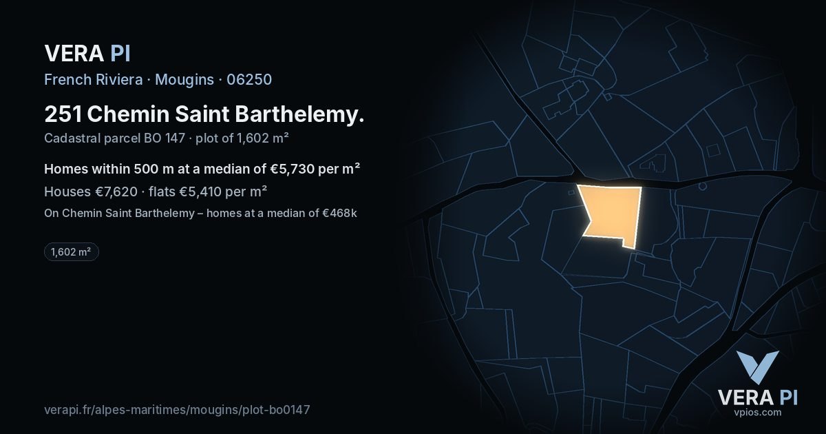 251 Chemin Saint Barthelemy, Mougins at night – the plot lit, the parcels around coloured by the prices near them