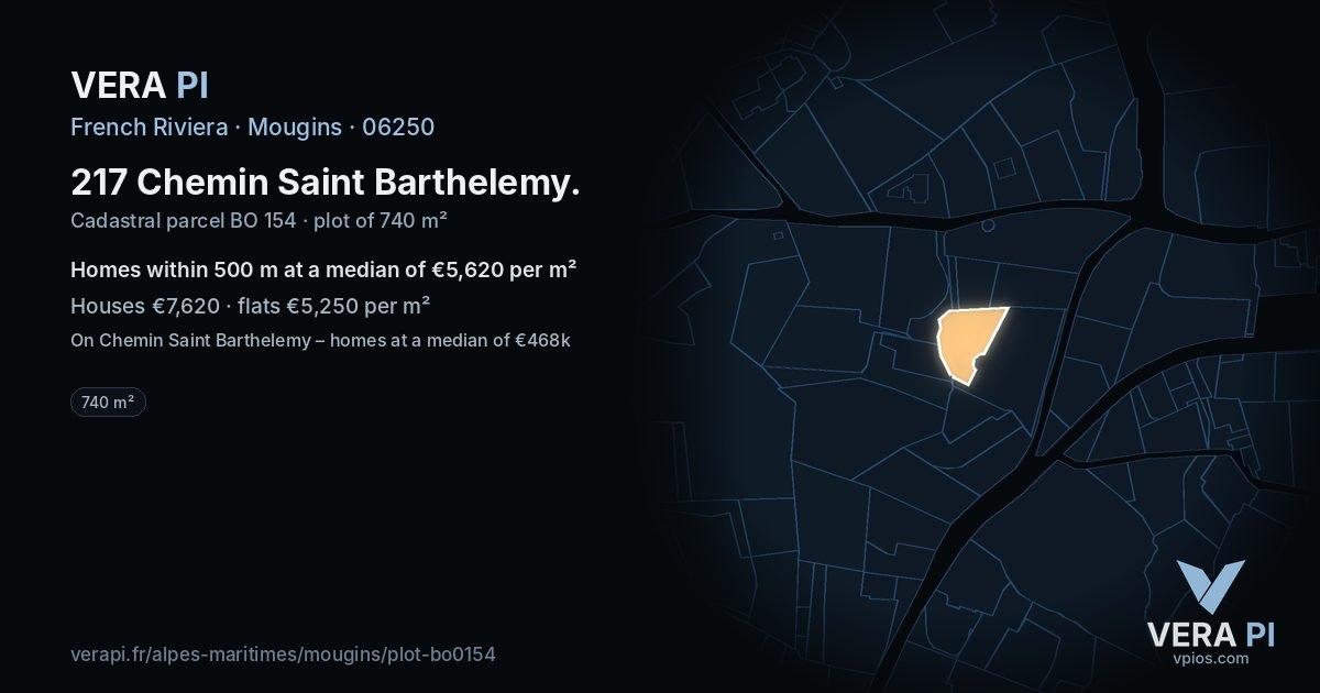 217 Chemin Saint Barthelemy, Mougins at night – the plot lit, the parcels around coloured by the prices near them
