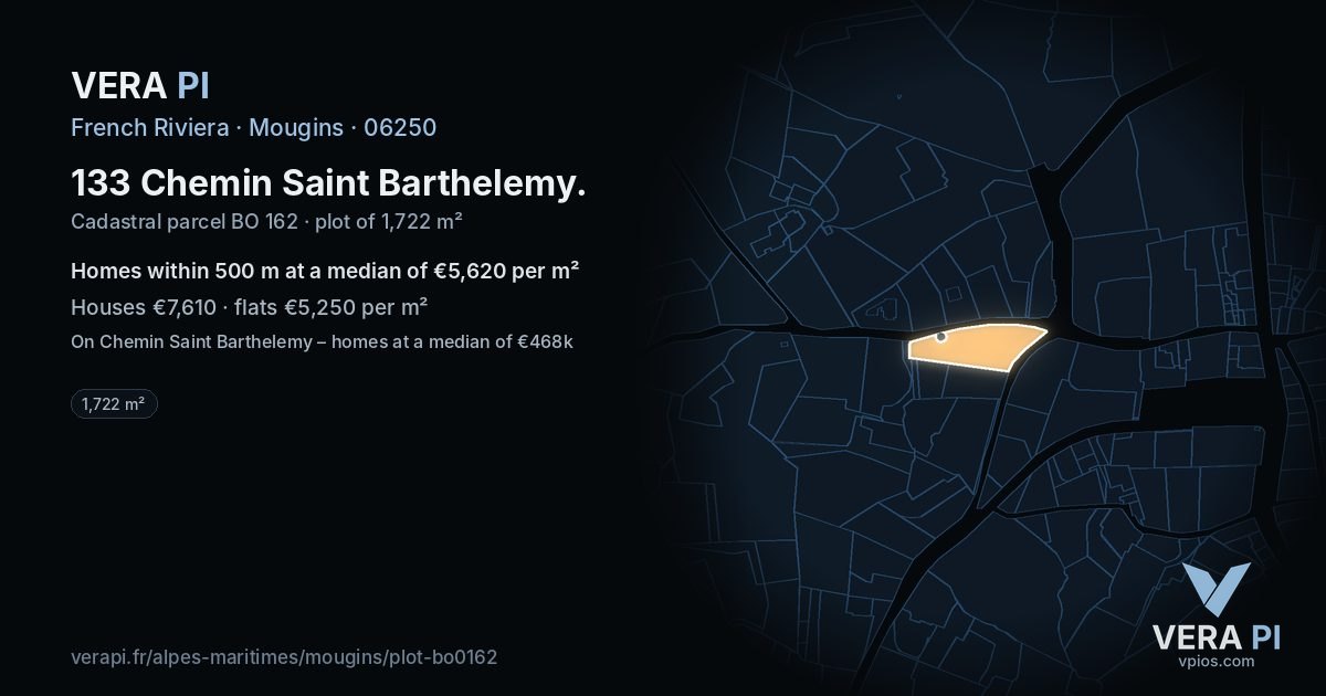 133 Chemin Saint Barthelemy, Mougins at night – the plot lit, the parcels around coloured by the prices near them