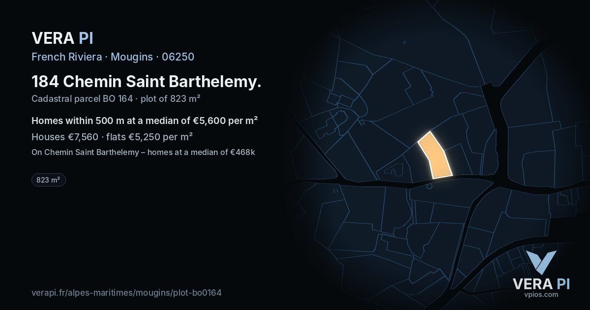 184 Chemin Saint Barthelemy, Mougins at night – the plot lit, the parcels around coloured by the prices near them