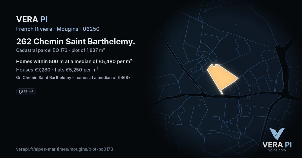 262 Chemin Saint Barthelemy, Mougins at night – the plot lit, the parcels around coloured by the prices near them