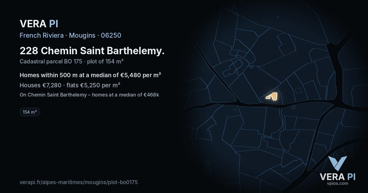 228 Chemin Saint Barthelemy, Mougins at night – the plot lit, the parcels around coloured by the prices near them