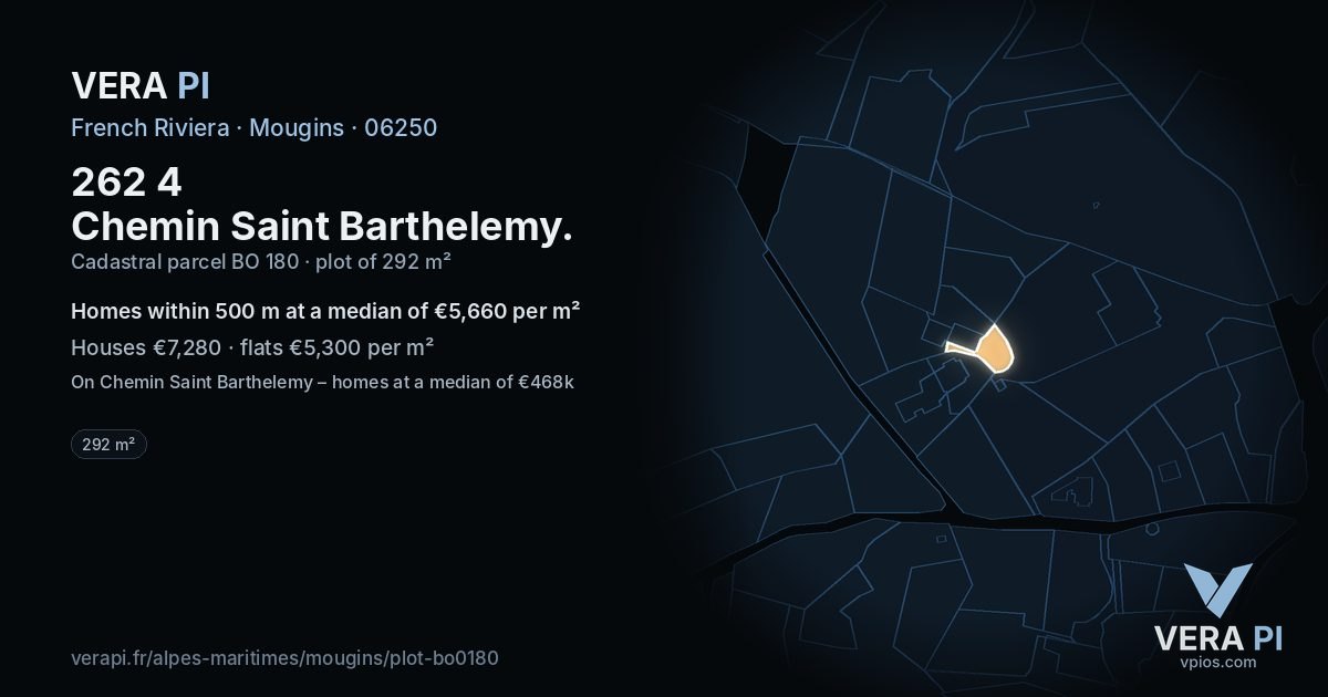 262 4 Chemin Saint Barthelemy, Mougins at night – the plot lit, the parcels around coloured by the prices near them