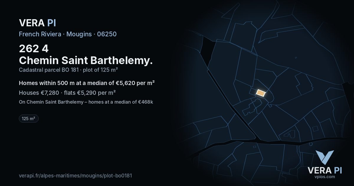 262 4 Chemin Saint Barthelemy, Mougins at night – the plot lit, the parcels around coloured by the prices near them