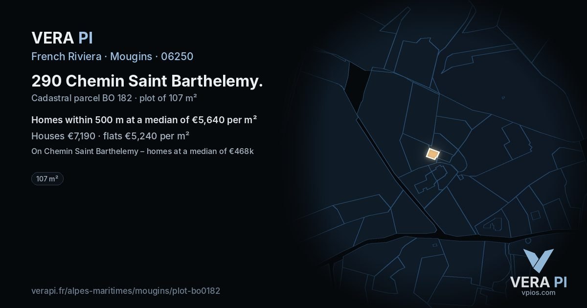 290 Chemin Saint Barthelemy, Mougins at night – the plot lit, the parcels around coloured by the prices near them
