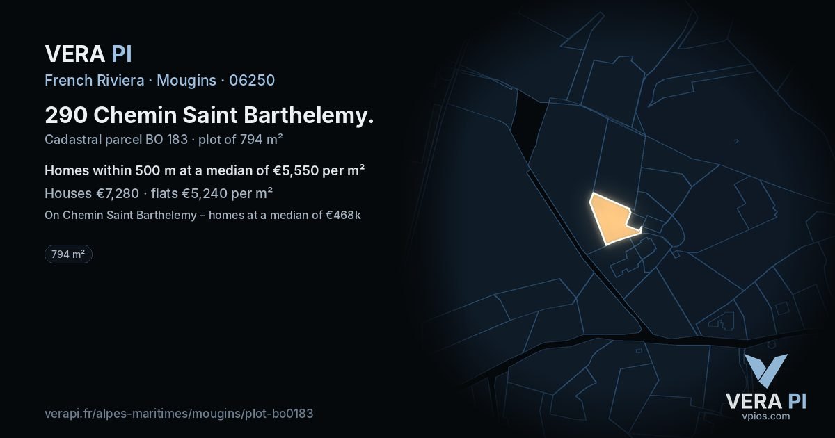 290 Chemin Saint Barthelemy, Mougins at night – the plot lit, the parcels around coloured by the prices near them