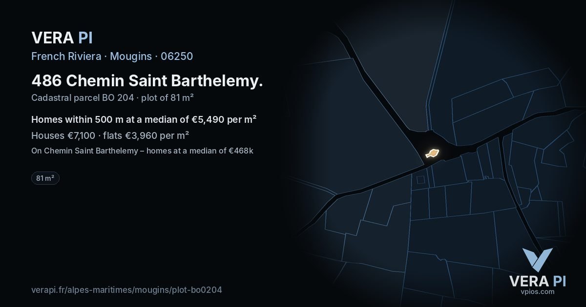 486 Chemin Saint Barthelemy, Mougins at night – the plot lit, the parcels around coloured by the prices near them