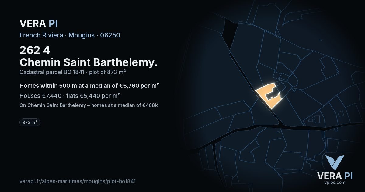 262 4 Chemin Saint Barthelemy, Mougins at night – the plot lit, the parcels around coloured by the prices near them