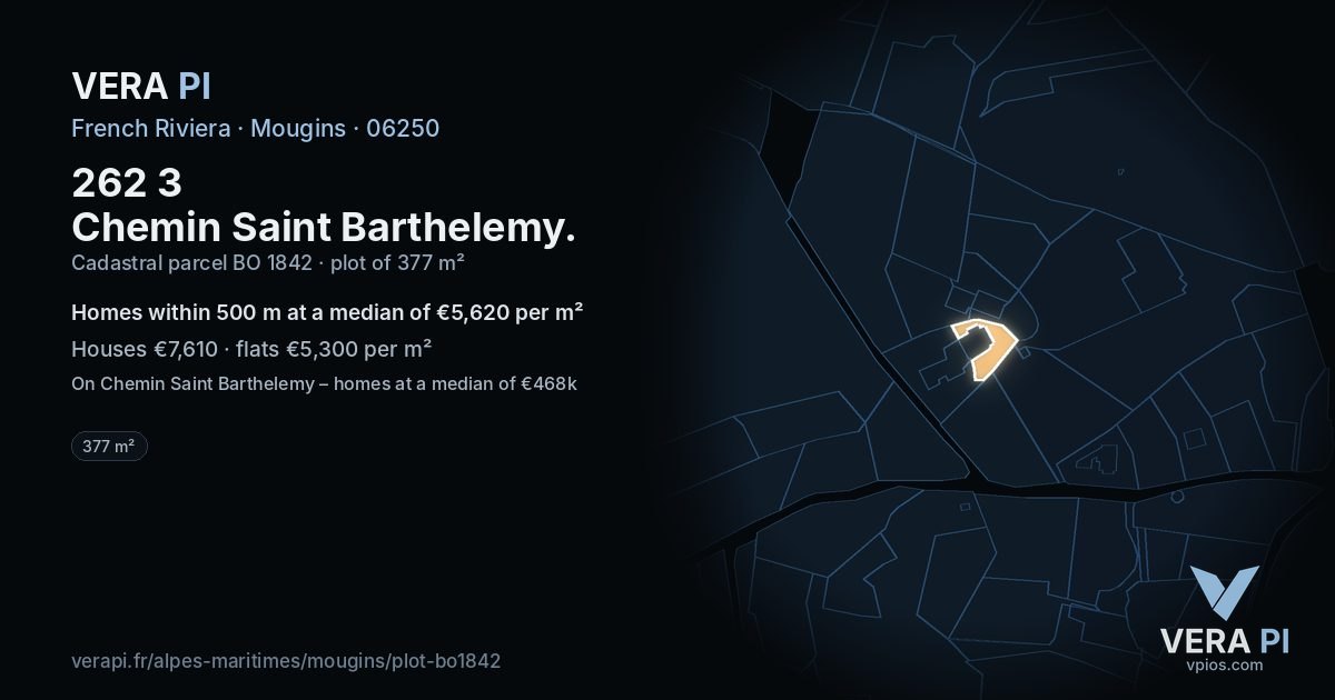 262 3 Chemin Saint Barthelemy, Mougins at night – the plot lit, the parcels around coloured by the prices near them