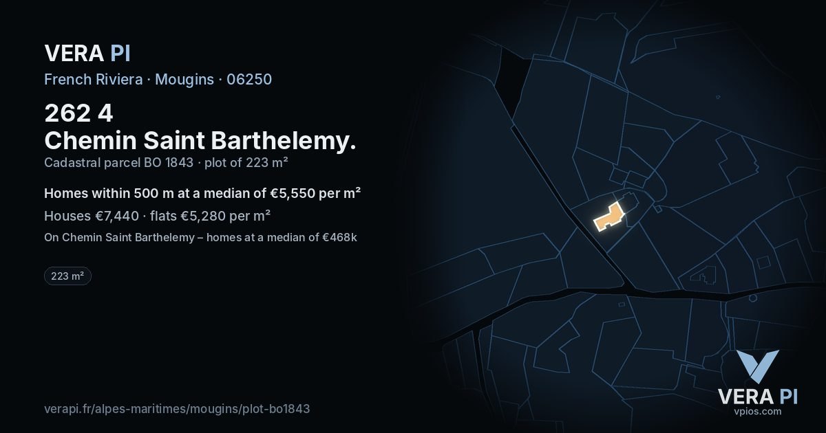 262 4 Chemin Saint Barthelemy, Mougins at night – the plot lit, the parcels around coloured by the prices near them