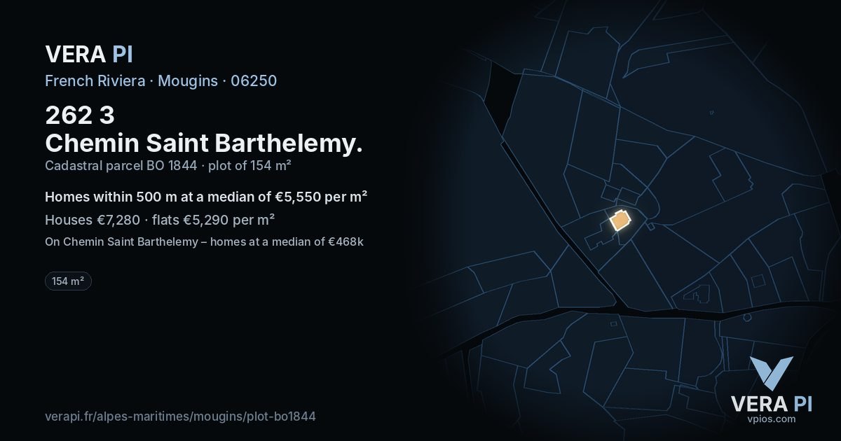 262 3 Chemin Saint Barthelemy, Mougins at night – the plot lit, the parcels around coloured by the prices near them