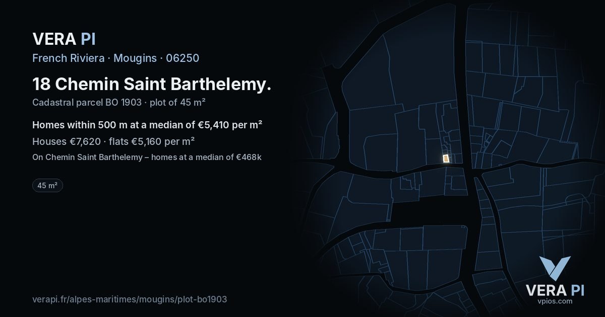 18 Chemin Saint Barthelemy, Mougins at night – the plot lit, the parcels around coloured by the prices near them