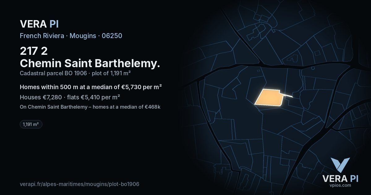 217 2 Chemin Saint Barthelemy, Mougins at night – the plot lit, the parcels around coloured by the prices near them