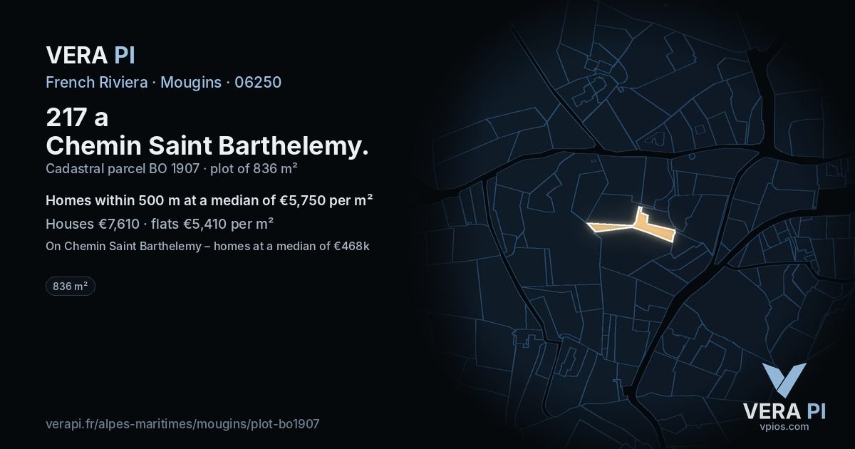 217 a Chemin Saint Barthelemy, Mougins at night – the plot lit, the parcels around coloured by the prices near them