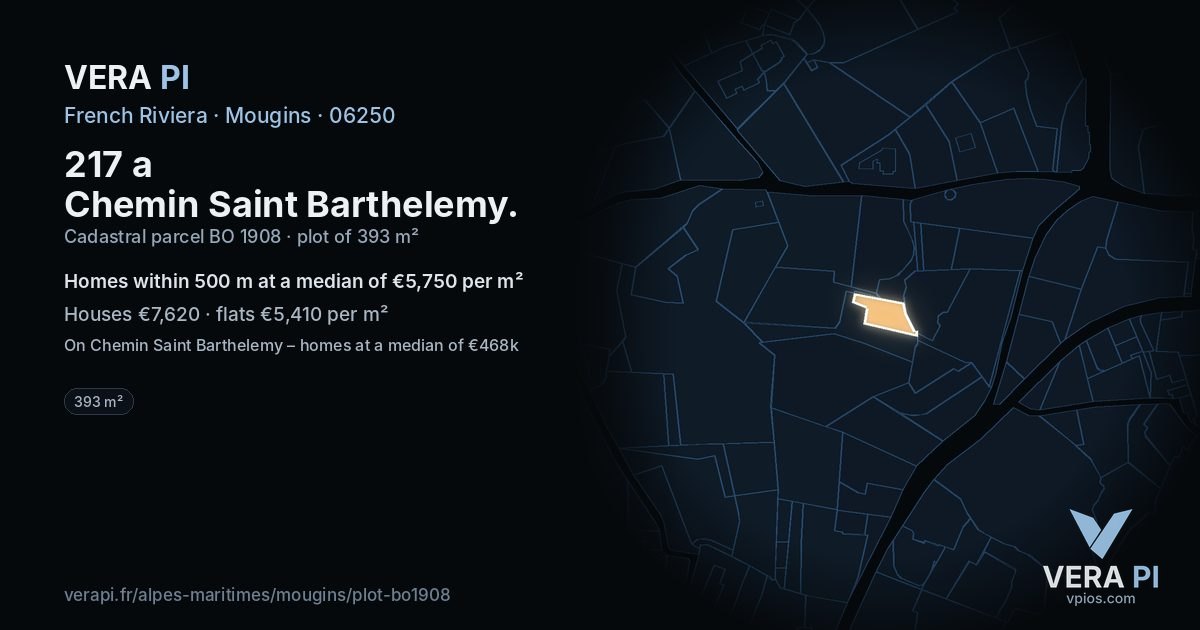 217 a Chemin Saint Barthelemy, Mougins at night – the plot lit, the parcels around coloured by the prices near them