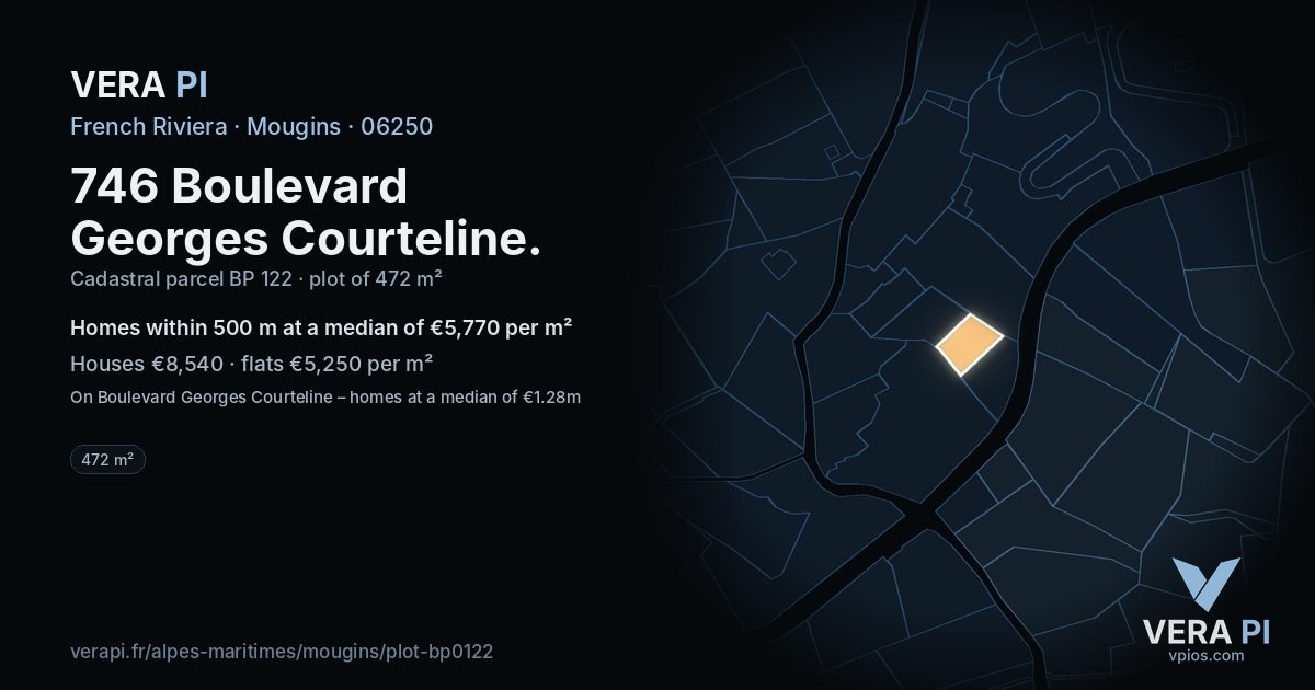 746 Boulevard Georges Courteline, Mougins at night – the plot lit, the parcels around coloured by the prices near them