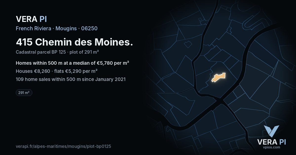 415 Chemin des Moines, Mougins at night – the plot lit, the parcels around coloured by the prices near them
