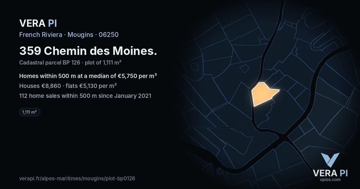 359 Chemin des Moines, Mougins at night – the plot lit, the parcels around coloured by the prices near them