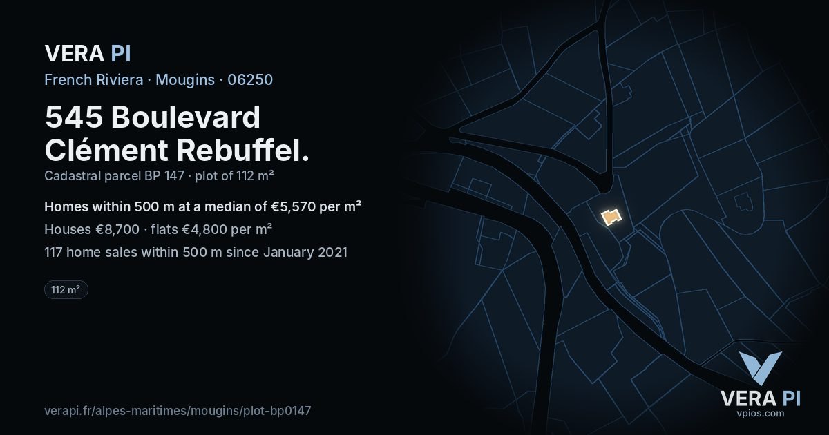 545 Boulevard Clément Rebuffel, Mougins at night – the plot lit, the parcels around coloured by the prices near them