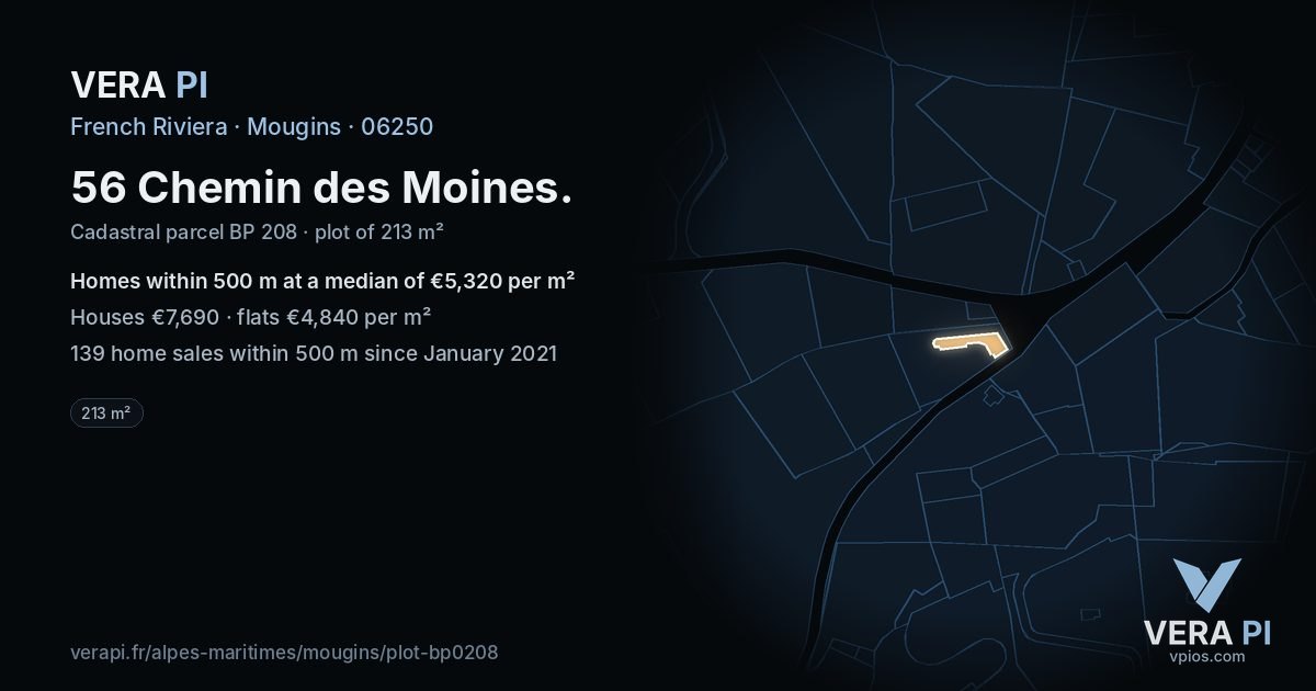 56 Chemin des Moines, Mougins at night – the plot lit, the parcels around coloured by the prices near them