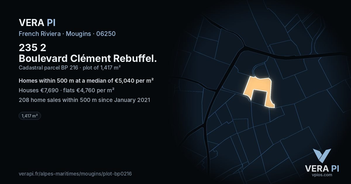 235 2 Boulevard Clément Rebuffel, Mougins at night – the plot lit, the parcels around coloured by the prices near them