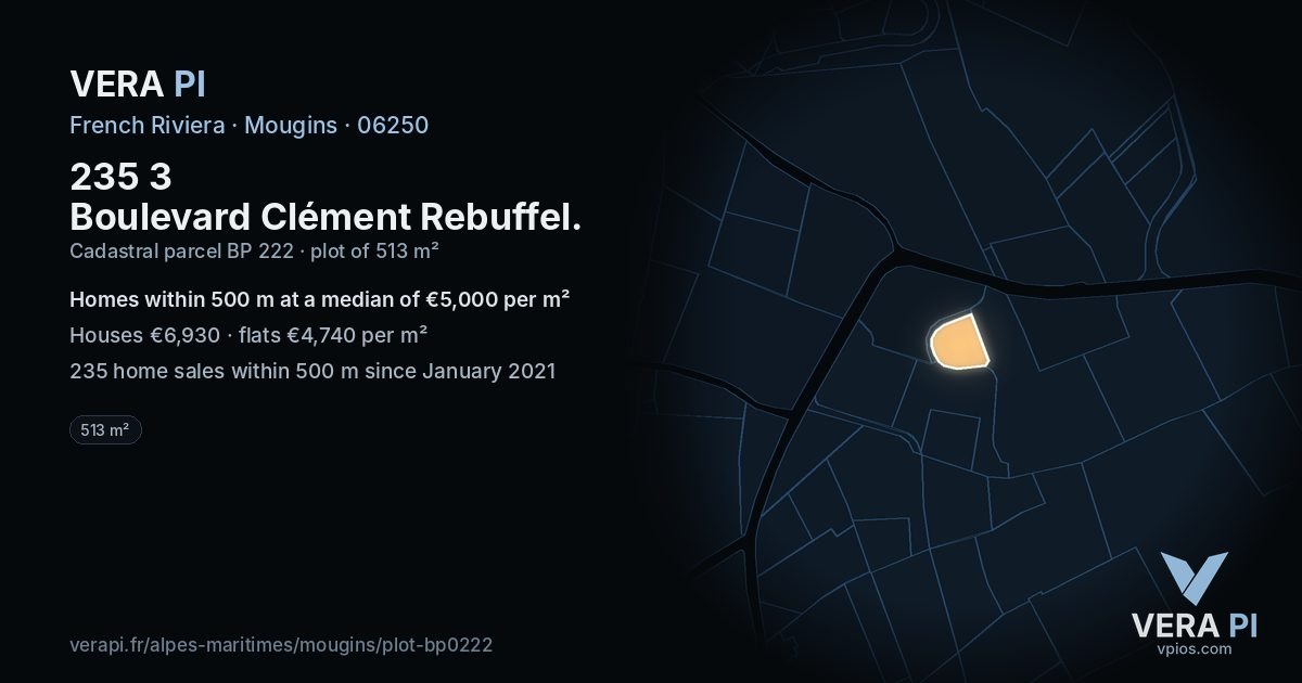 235 3 Boulevard Clément Rebuffel, Mougins at night – the plot lit, the parcels around coloured by the prices near them