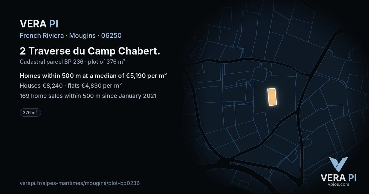 2 Traverse du Camp Chabert, Mougins at night – the plot lit, the parcels around coloured by the prices near them