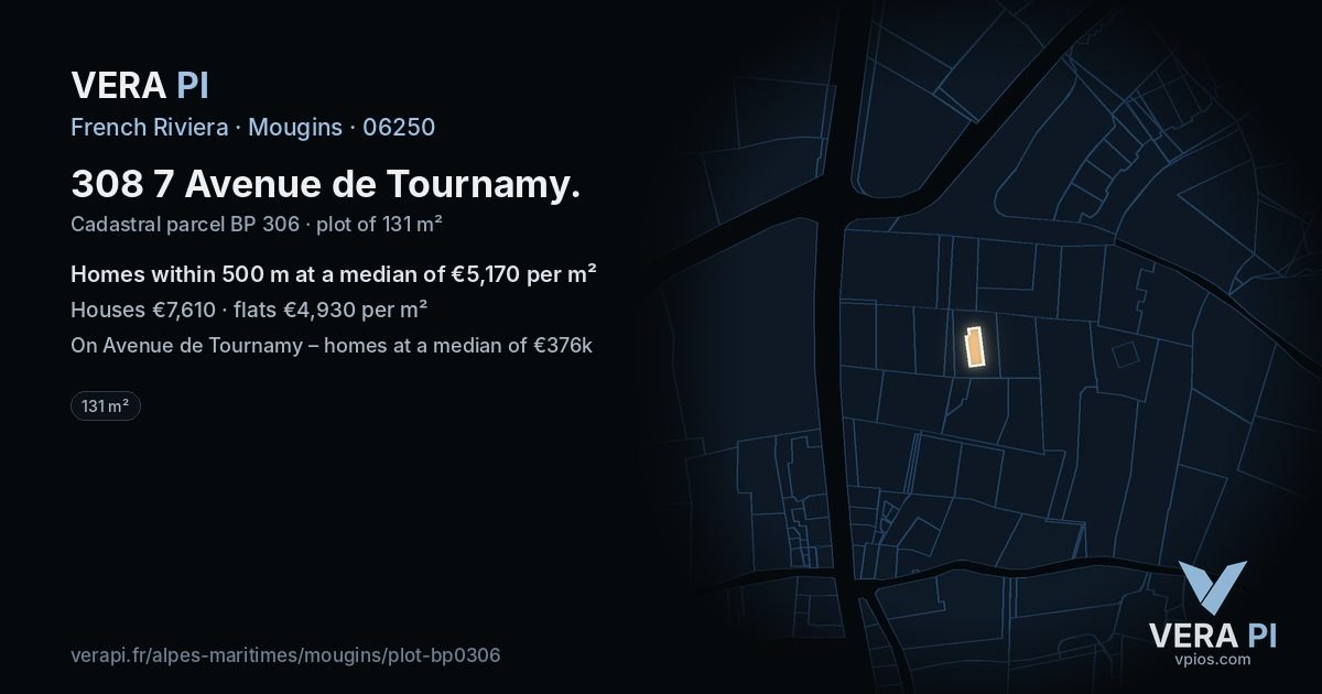 308 7 Avenue de Tournamy, Mougins at night – the plot lit, the parcels around coloured by the prices near them