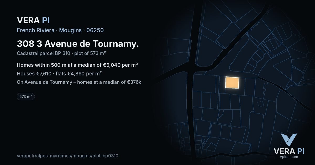 308 3 Avenue de Tournamy, Mougins at night – the plot lit, the parcels around coloured by the prices near them