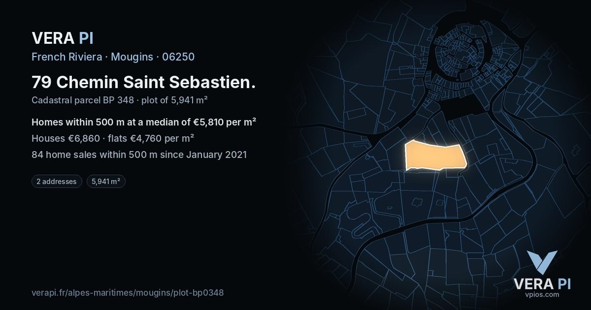 79 Chemin Saint Sebastien, Mougins at night – the plot lit, the parcels around coloured by the prices near them
