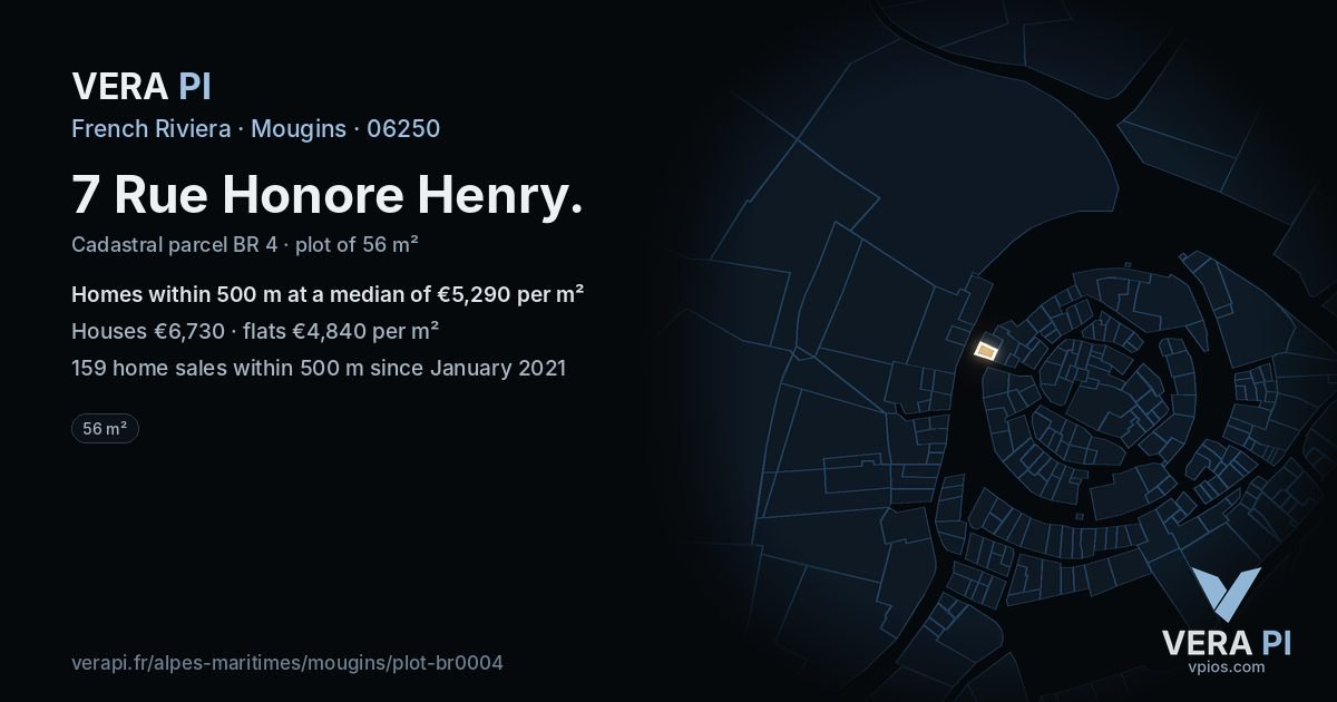 7 Rue Honore Henry, Mougins at night – the plot lit, the parcels around coloured by the prices near them