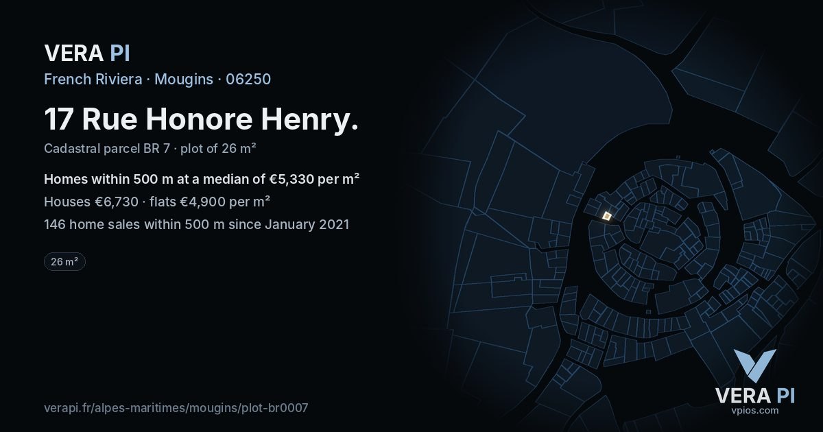 17 Rue Honore Henry, Mougins at night – the plot lit, the parcels around coloured by the prices near them