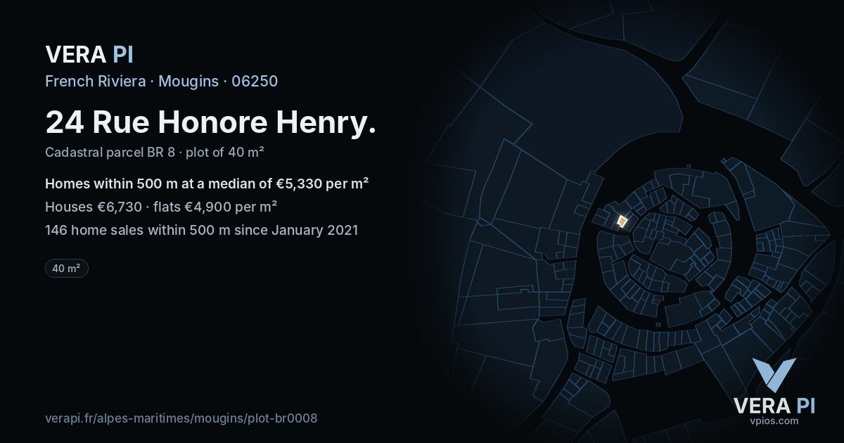 24 Rue Honore Henry, Mougins at night – the plot lit, the parcels around coloured by the prices near them